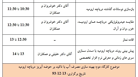  برگزاری کارگاه های تخصصی در پزوهشکده مطالعات دریاچه ارومیه در اسفند ماه سال 1393